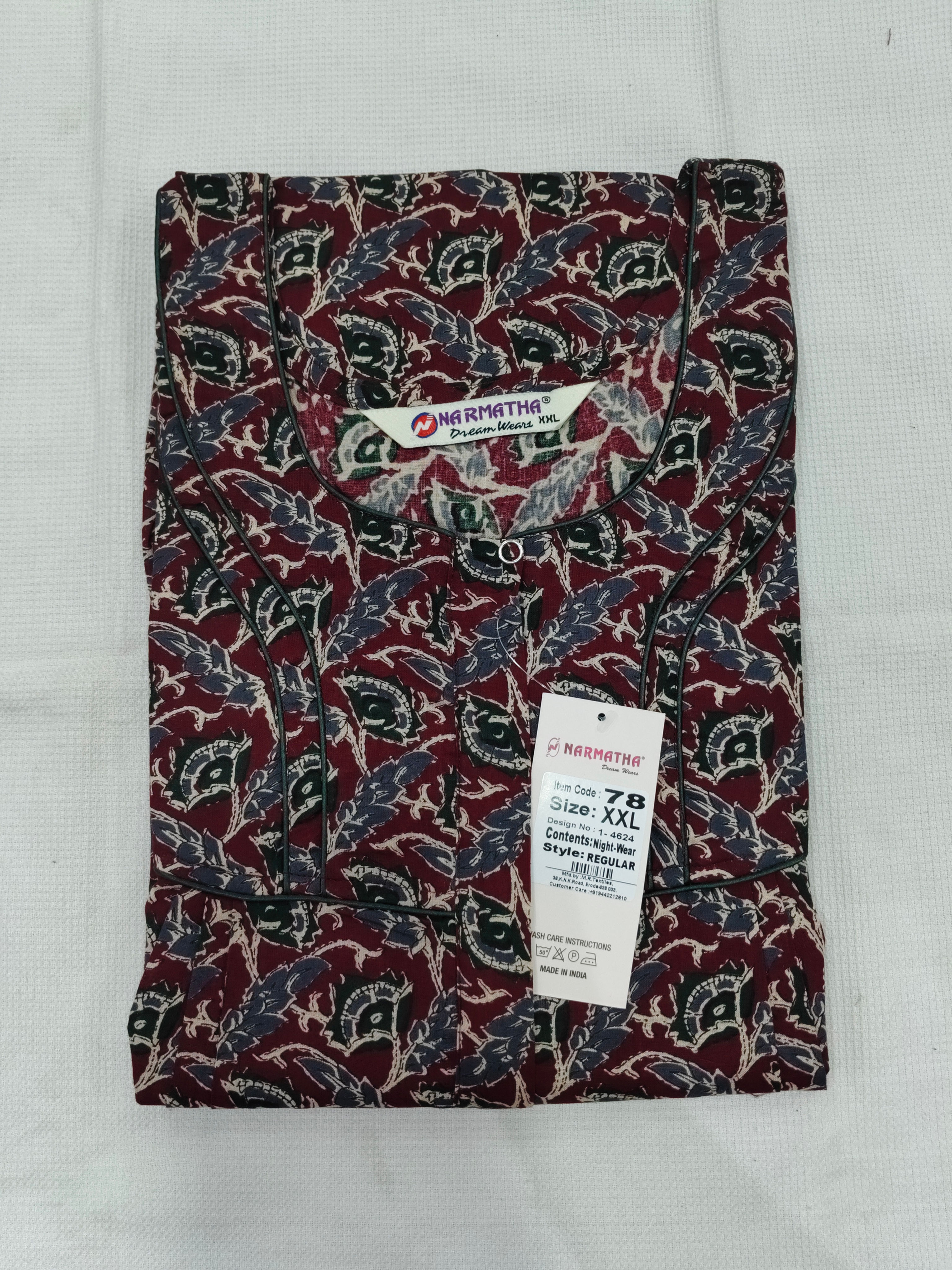 202601-Cotton Nighty-Regular pleated-With mobile pocket-Comfort Wear-Elegant