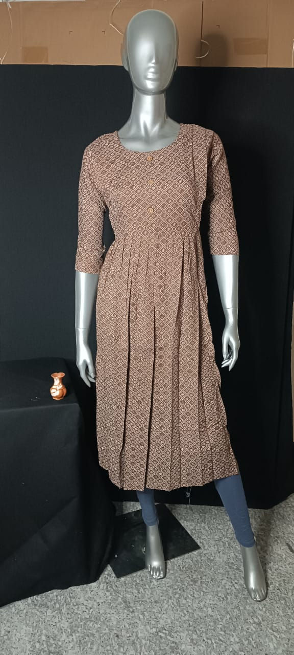 Kurtis - Feeding -Rayon Blend-Invisible Zip- Mob Pock -Pleated type-Hip Rope