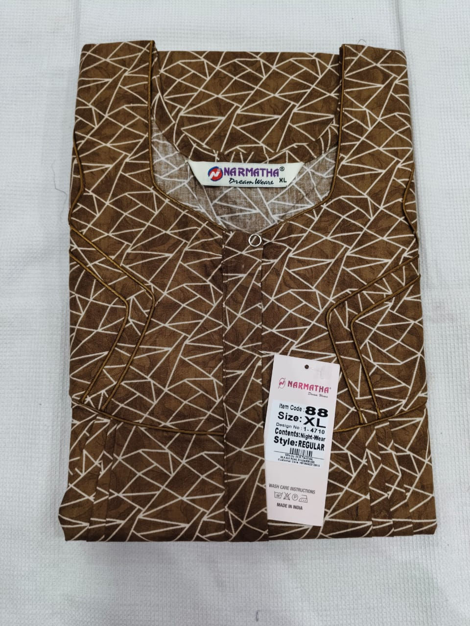 202606-XL-Cotton Pleated Nighties-Mobile Pocket-Half Sleeve-Comfor Wear-Elegant