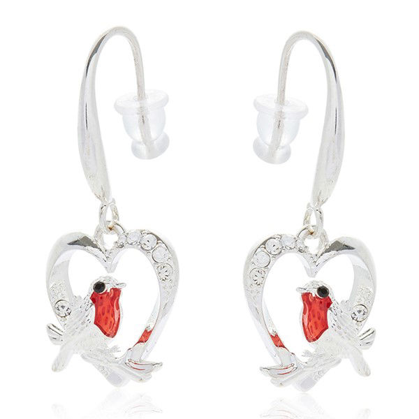 Equilibrium Robins Appear Heart Silver Plated Earrings 349646
