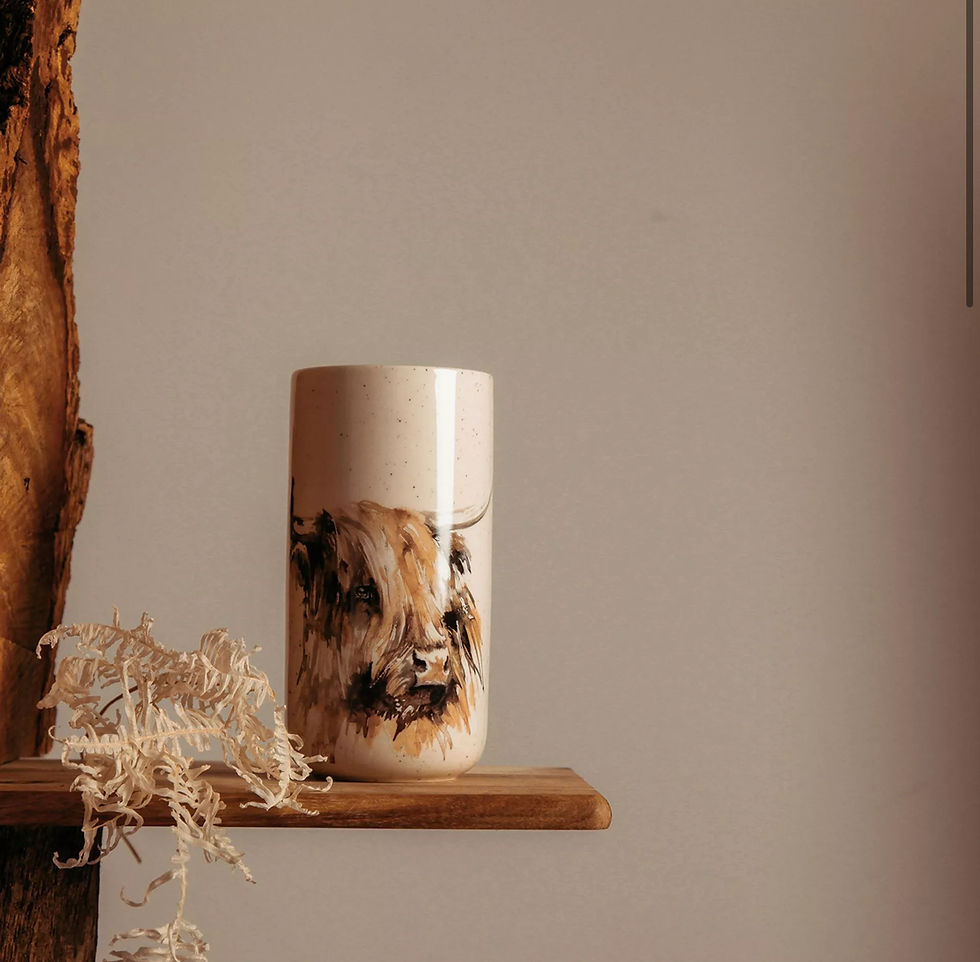 Thumbnail: Meg Hawkins Tall Ceramic Vase - Highland Cow 10 X 20CMS