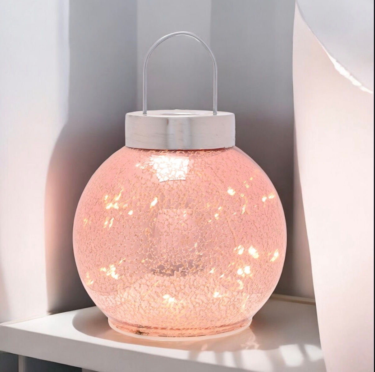 Light Up Glass Bauble Decoration 16cm Rose