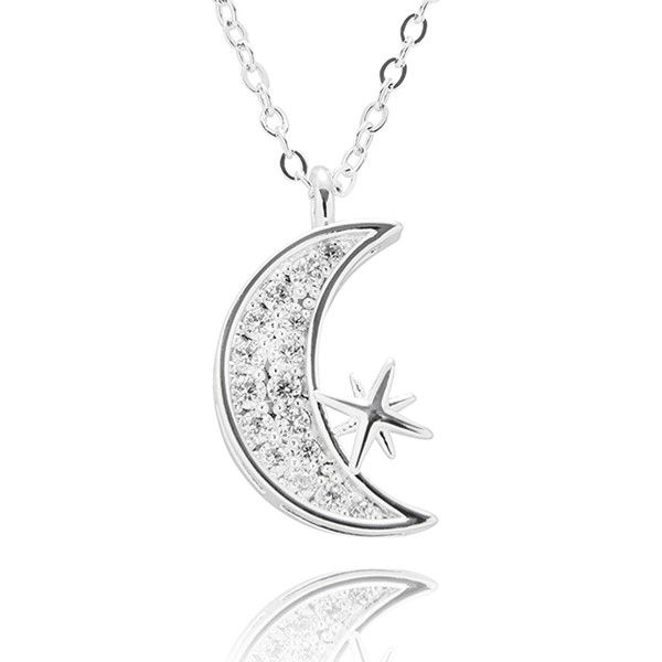 Equilibrium Celestial 3D Moon Star Silver Plated Necklace 369355