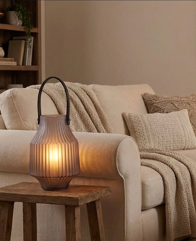 Thumbnail: Hestia Battery Operated Portable Lantern Frosted Grey
