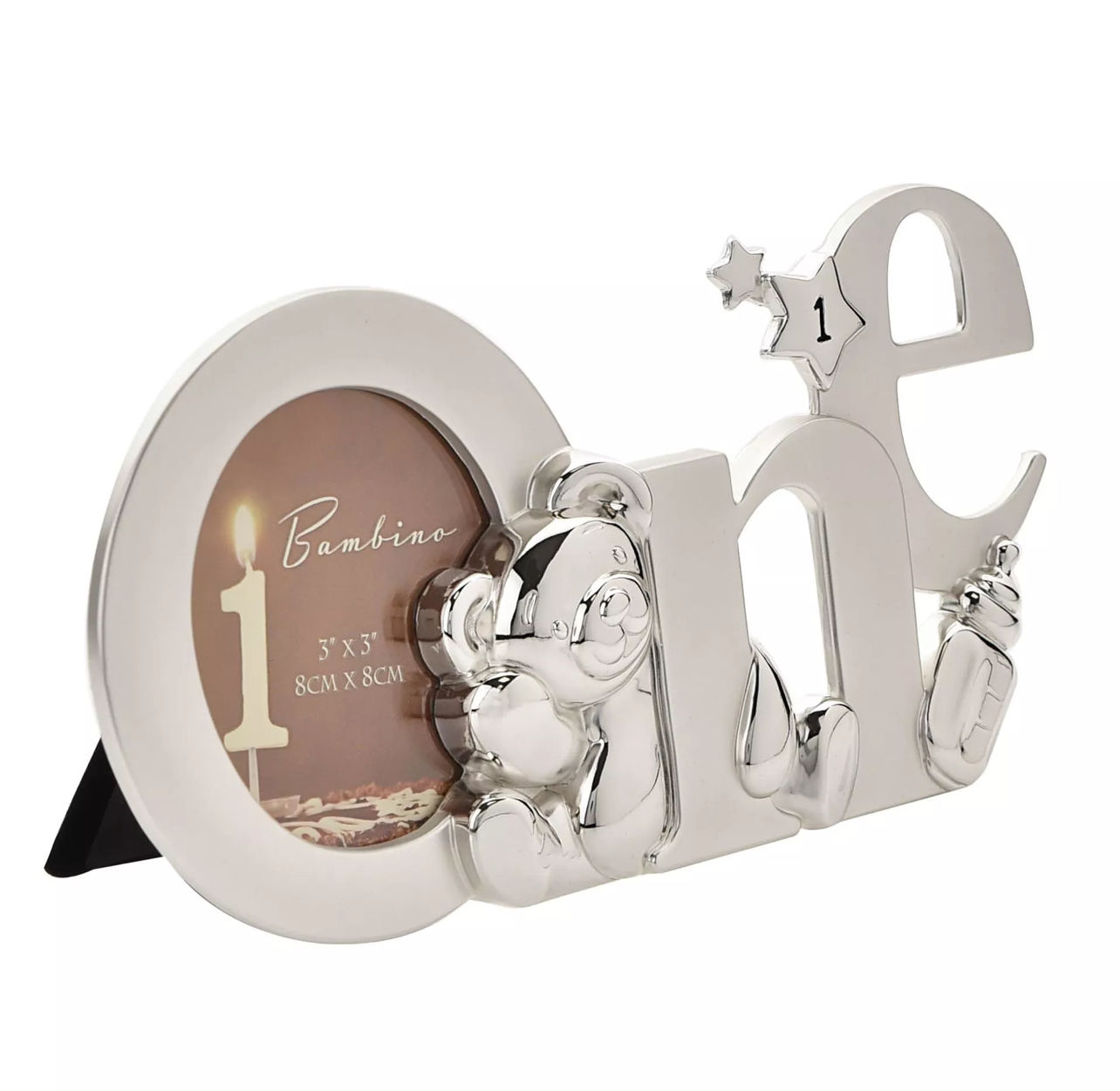 BAMBINO Silver Effect Frame Cutout Letters 3" X 3 - 'One'