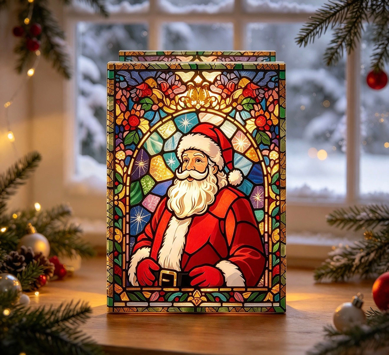 Stained Glass LED Santa Small