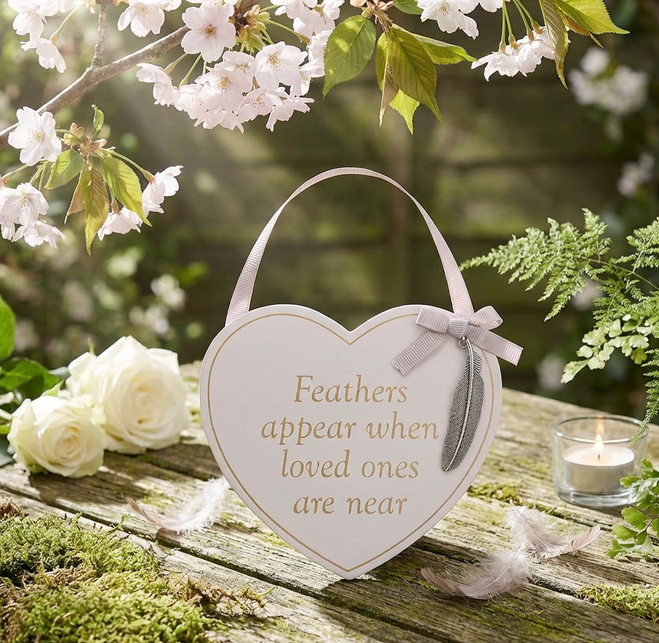 Thumbnail: Thoughts Of You Heart Plaque Feathers Appear