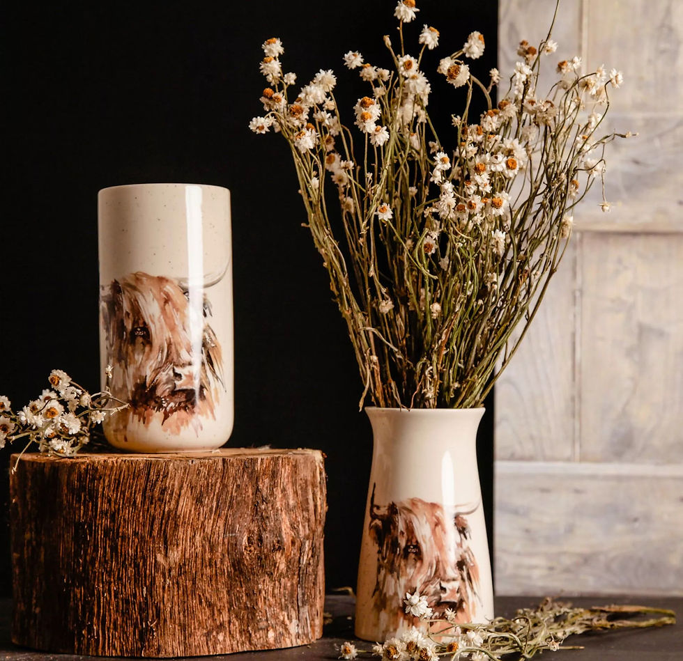 Thumbnail: Meg Hawkins Tall Ceramic Vase - Highland Cow 10 X 20CMS