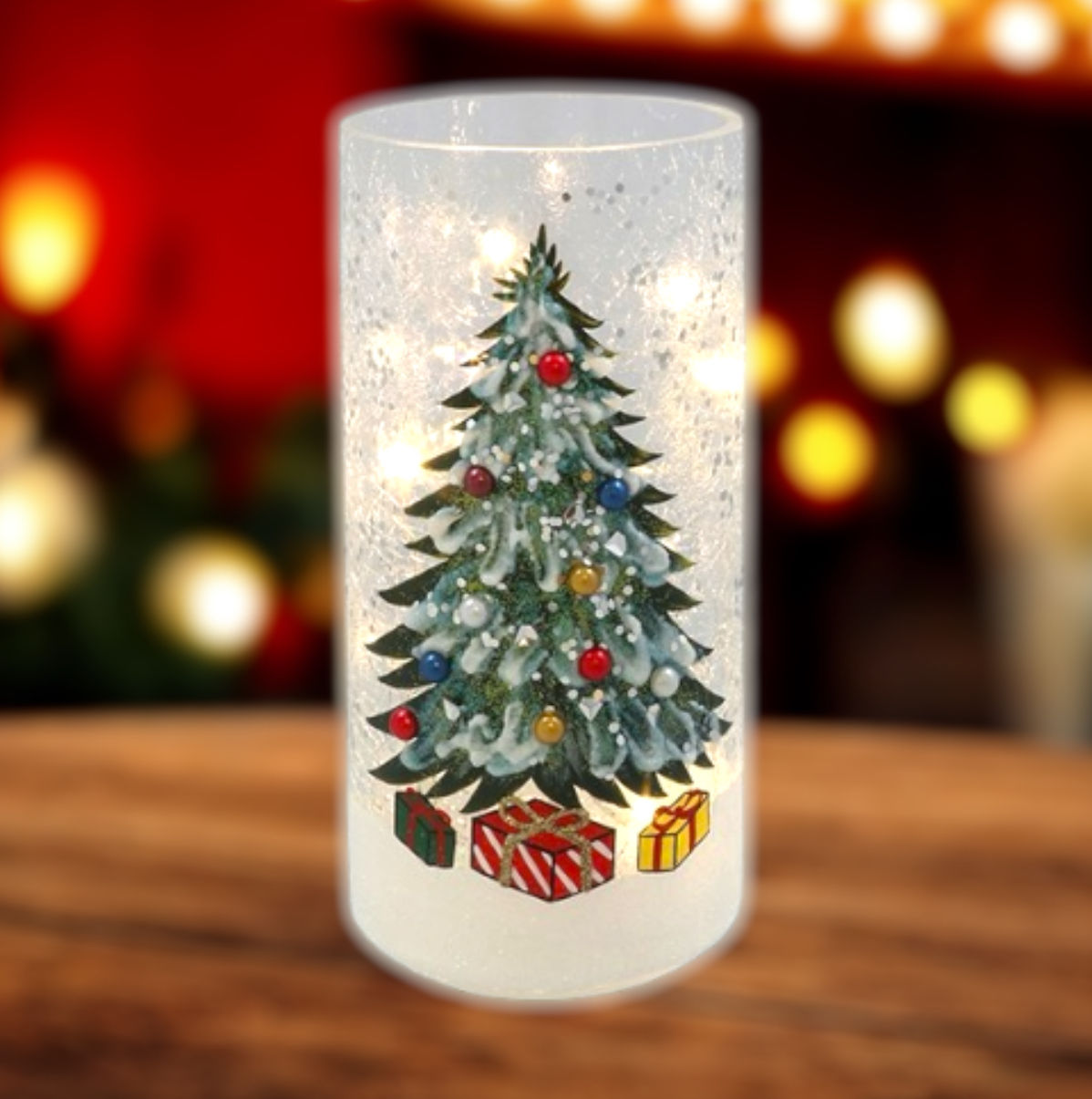 Christmas Crackle LED Light Tube - Christmas Tree And Presents Design