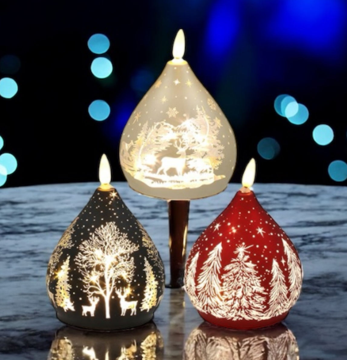 Bright Christmas LED Candle Teardrop  -  in 3 Assorted Colours