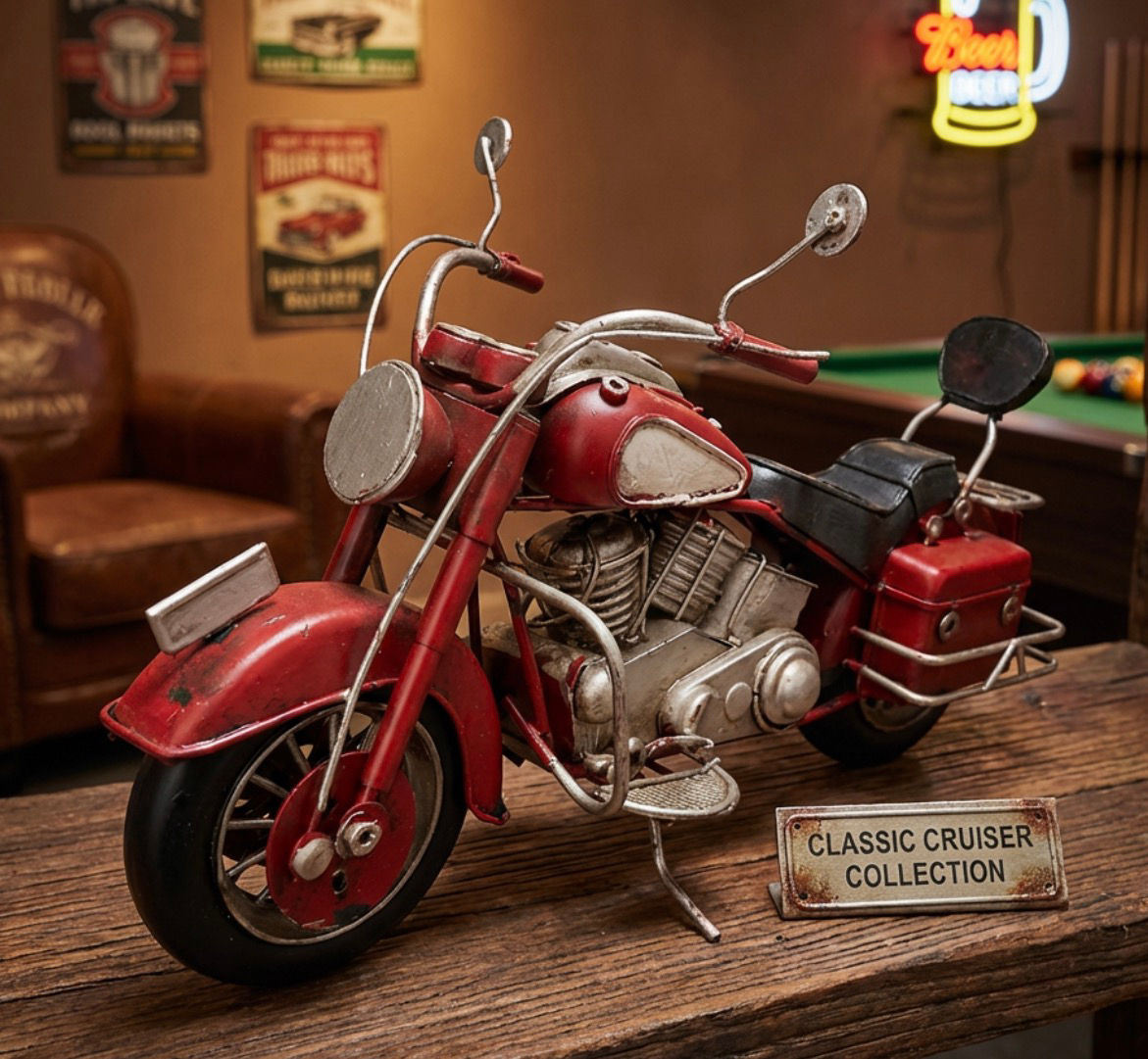 Vintage Red motorcycle Tin Model  