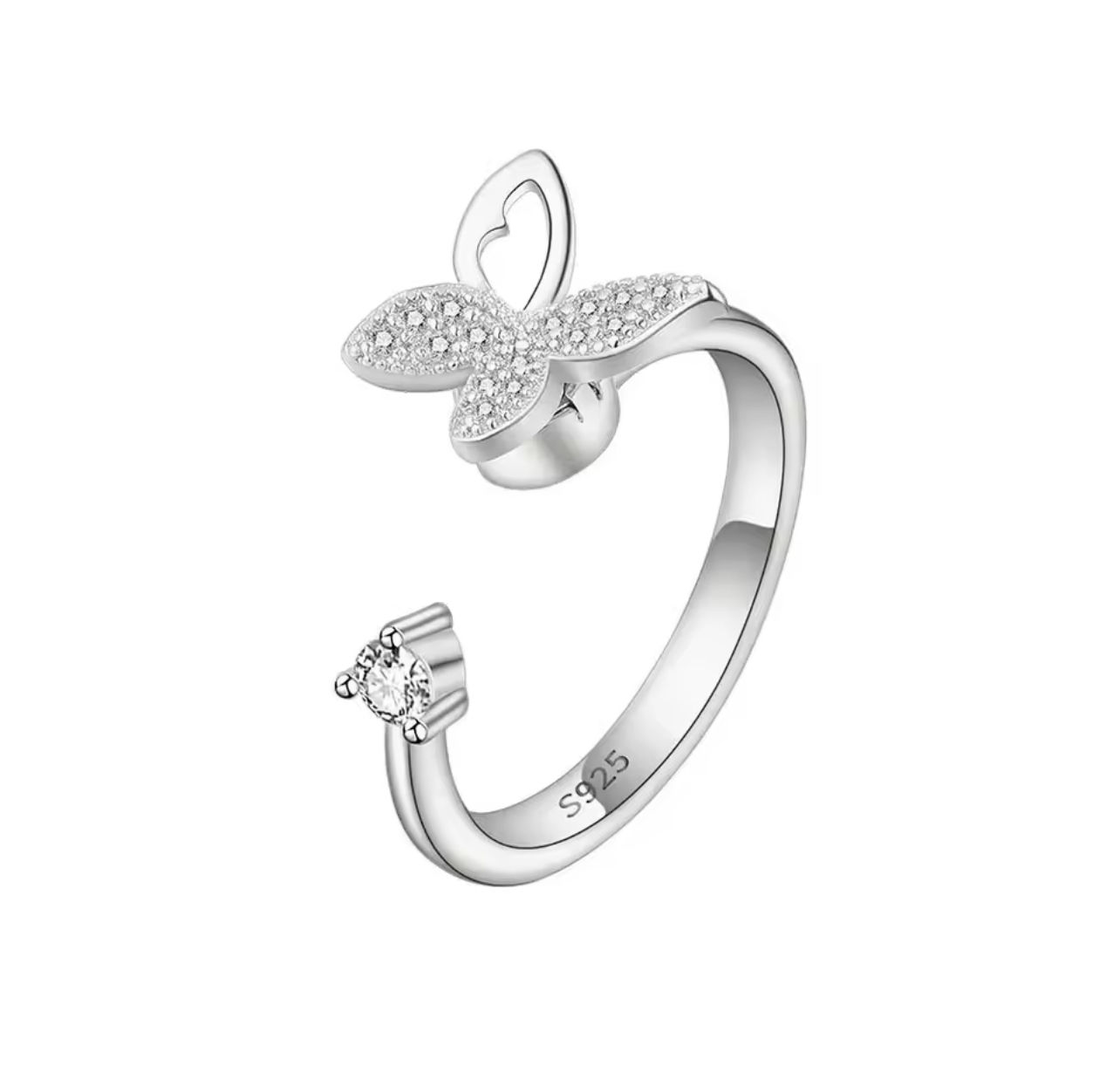 Butterfly Fidget Adjustable Sterling Silver Ring / Anxiety Ring