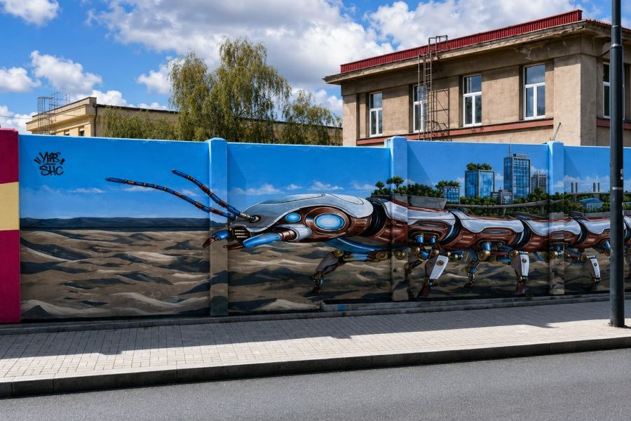 Neues Mega-Mural in Prag: 700 Meter Street Art in Ruzyně