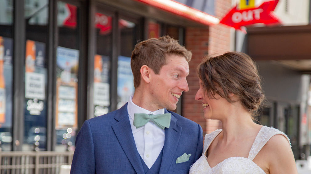 Meghan and Brandan in Detroit under the Marquee