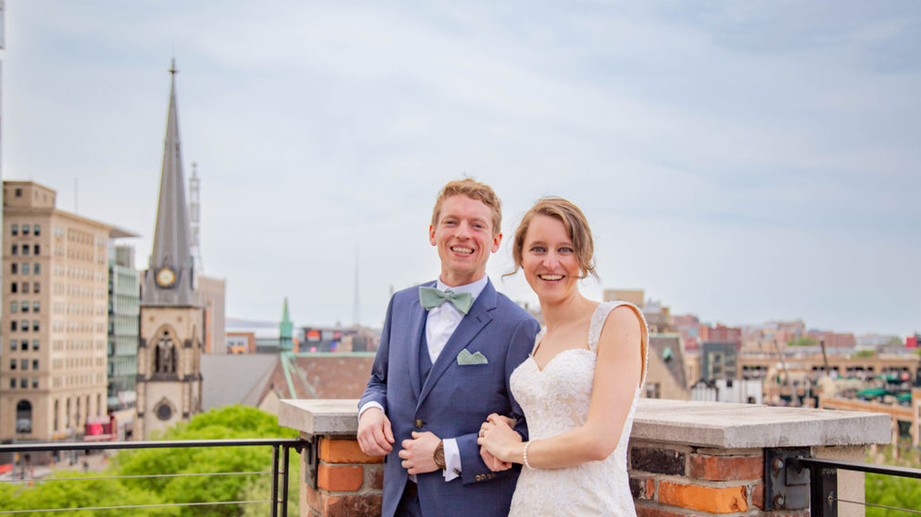 Meghan and Brandan on the rooftop of the Madison in downtown Detroit