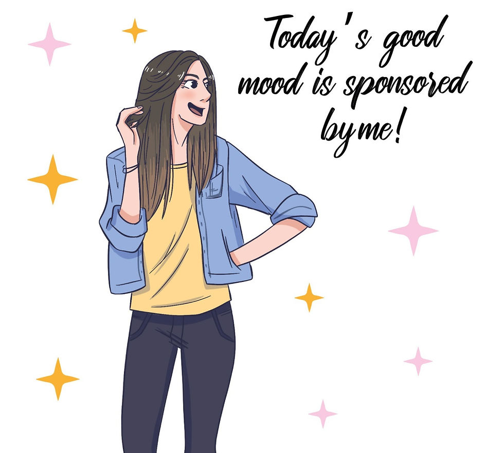 An animation girl smiling because she is in a good mood