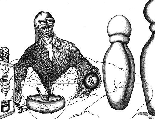 phantasme d'un joueur de bowling dessin artistique niveaux de gris