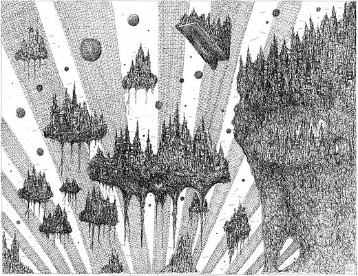 cités intemporelles d'orion dessin artistique niveaux de gris