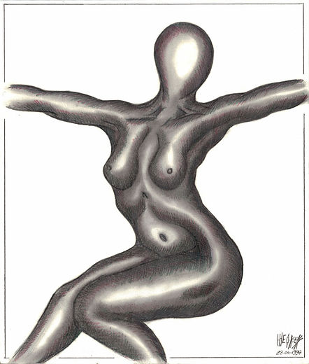 nu 14 dessin artistique niveaux de gris et rouge