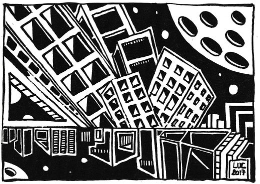 cités cosmiques dessin artistique noir et blanc