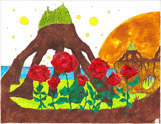 les_roses_cosmiques dessin artistique couleurs encres aquarellable