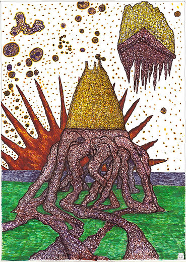 une_cité au soleil dessin artistique couleurs encres aquarellable