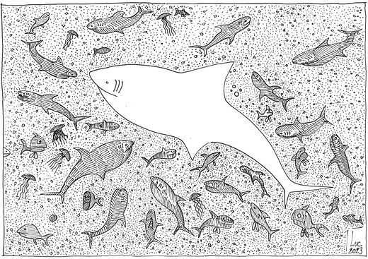hymne aux requins dessin artistique niveaux de gris