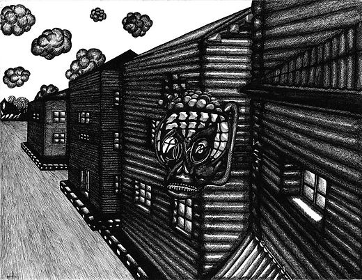 la rue dessin artistique niveaux de gris