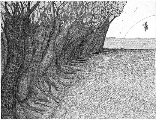 la_lisière_imposante dessin artistique niveaux de gris