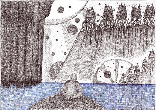 une élévation pour orion dessin artistique niveaux de gris et bleu