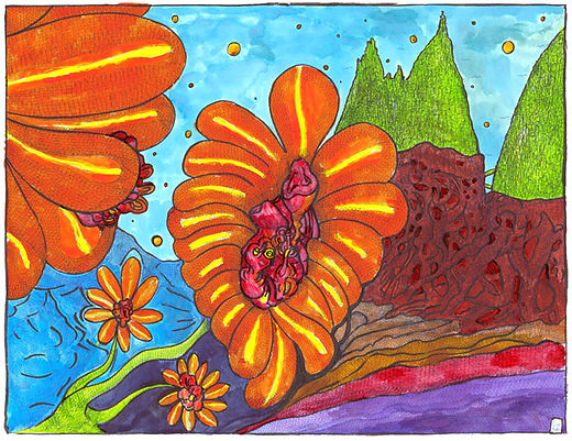 fleurs d'orion dessin artistique couleurs encres aquarellable