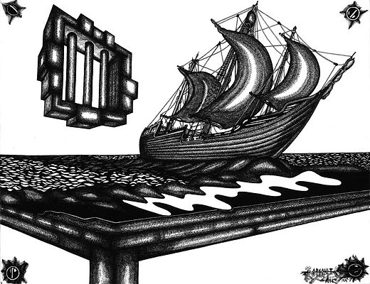 voyage dans la quatrième dimensions dessin artistique niveaux de gris
