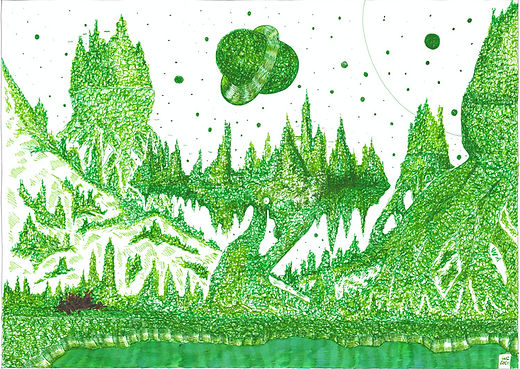 la valée de l'espace dessin artistique couleurs encres aquarellable