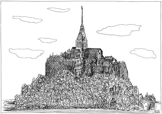 mont saint michel dessin artistique niveaux de gris