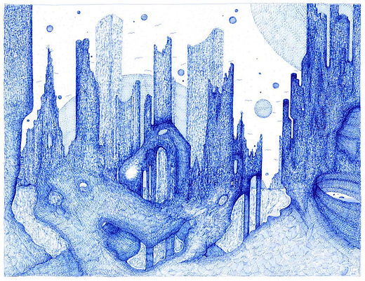 à la croisée des mondes dessin artistique monochrome bleu