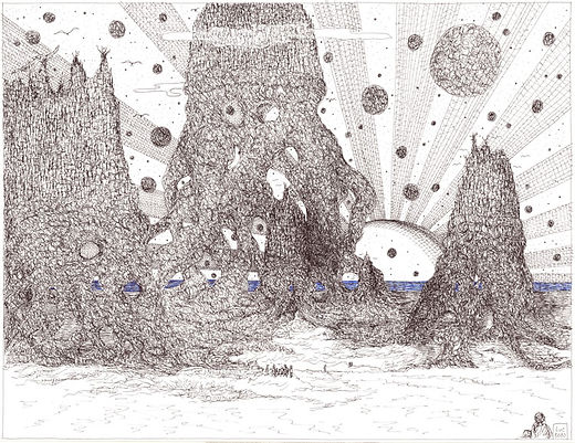 haute plaine d'orion dessin artistique niveaux de gris et bleu