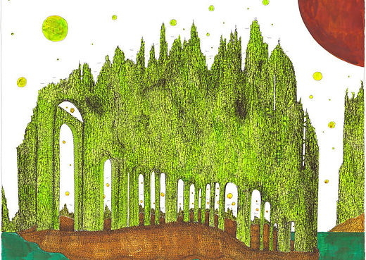 la cité arche dessin artistique couleurs encres aquarellable
