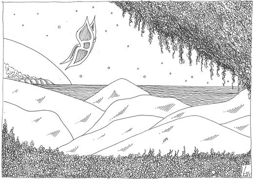 les colines dessin artistique niveaux de gris