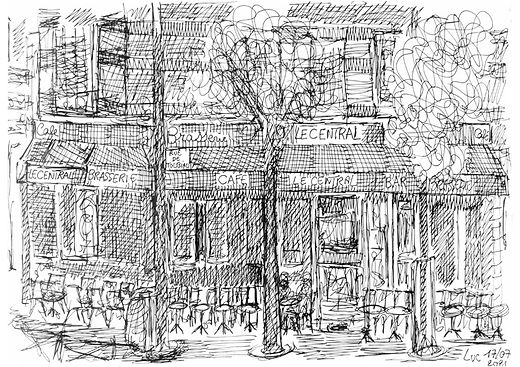 brasserie le_central 13éme arrdt dessin artistique niveaux de gris