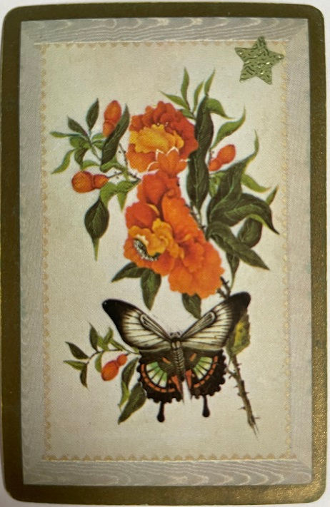 Flowers Blossoms & Butterfly Vintage Retro Art Swap Cards SINGLE Gold Borders, with a shining star