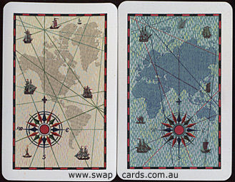 Marine Sailing Ship & Navigator's Compass on World Map | Transport | Art Swap Cards SINGLE in Pair