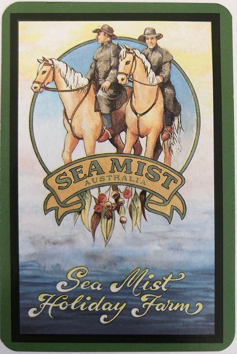Sea Mist Advertising & Horse | Australian Holiday Farm Company Advertising Swap Cards SINGLE  Gent on Horseback