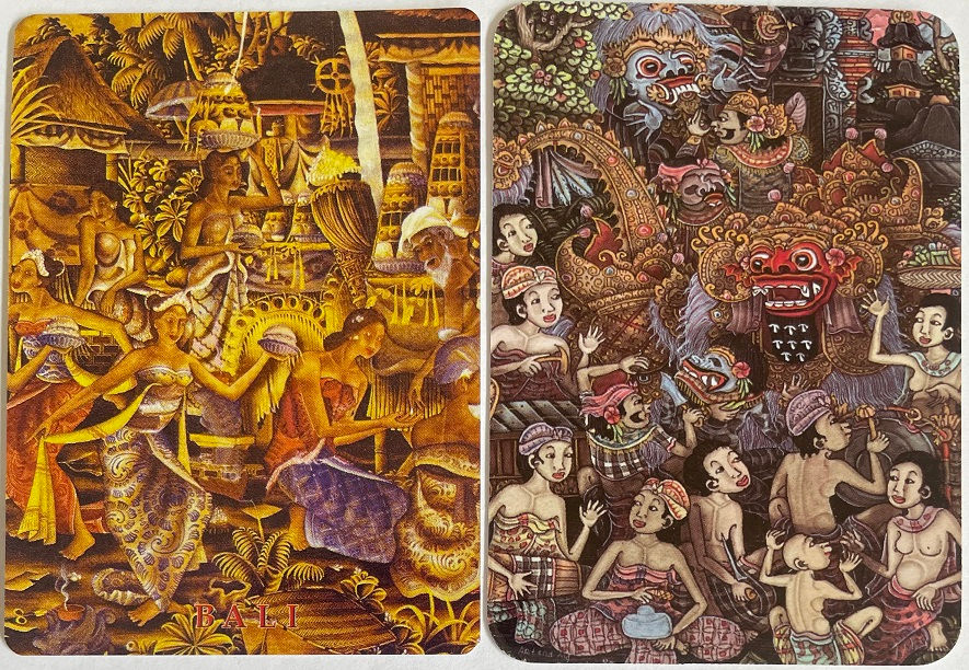 Indonesia Bali Traditional Costume Village Scenery Lion Dance | People Vintage Swap Cards in Pair