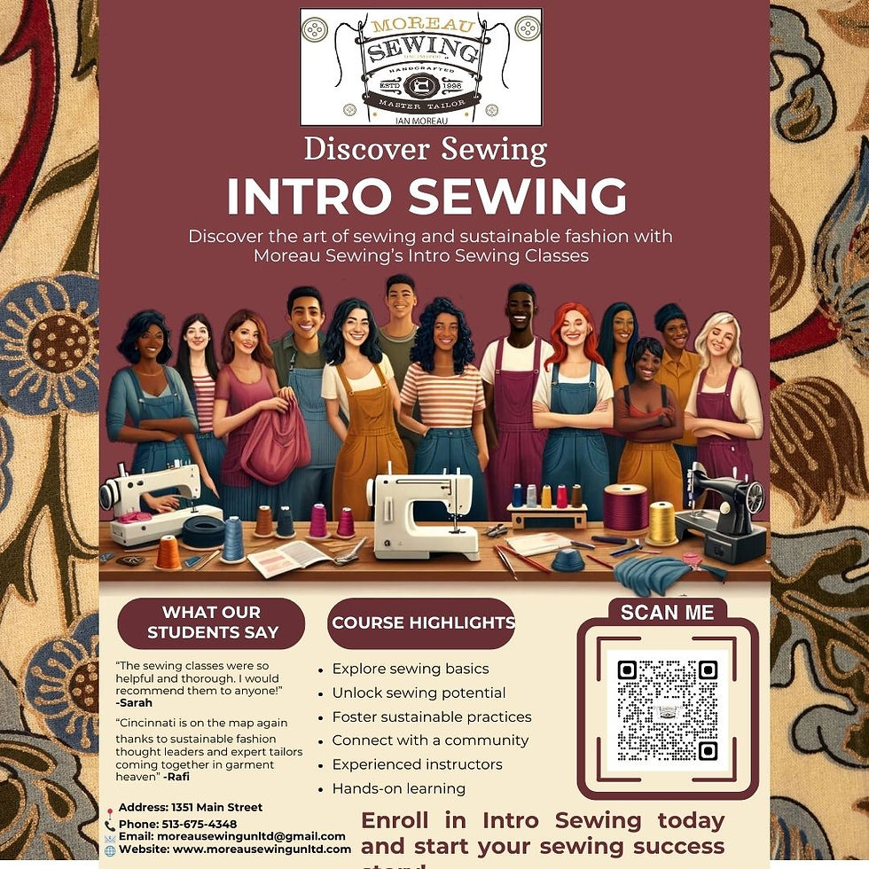 Learn the fundamentals of sewing with hands-on instruction from master tailor Ian Moreau. Build practical skills, confidence, and a strong foundation for your sewing journey.
