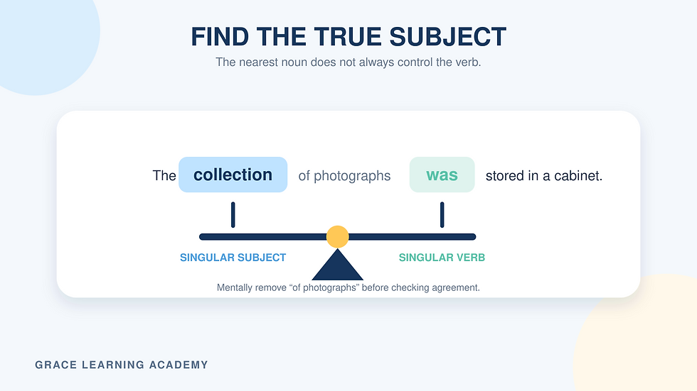 Subject and verb balance illustrating agreement in O-Level editing
