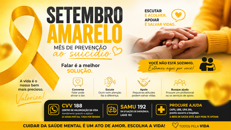 Setembro Amarelo: mês reforça a importância da escuta, do acolhimento e da prevenção do suicídio