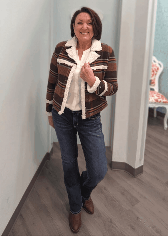 Maurices plaid faux sherpa trimmed wool type jacket with boots