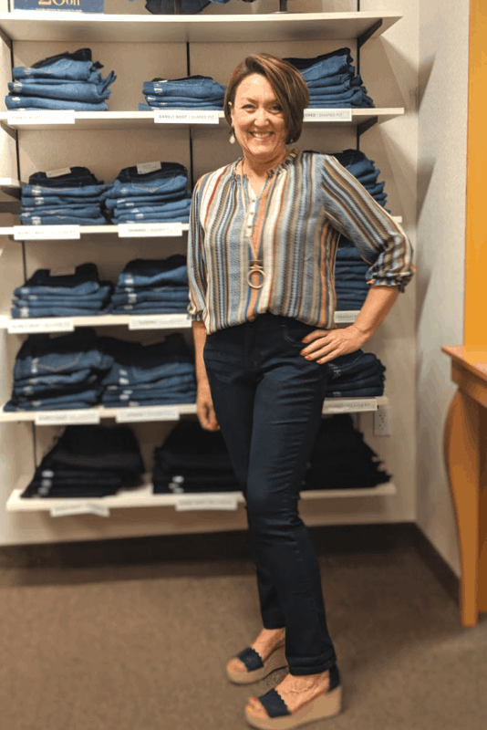 fall tapered slim leg jeans in the perfect with boho blouse outfit from christopher and banks