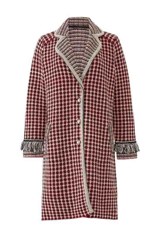 aldomartins geo graphic tweed fringe coat from rent the runway statement outfit