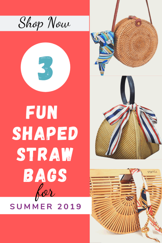 Three fun shaped straw bags for Summer 2019 outfits.